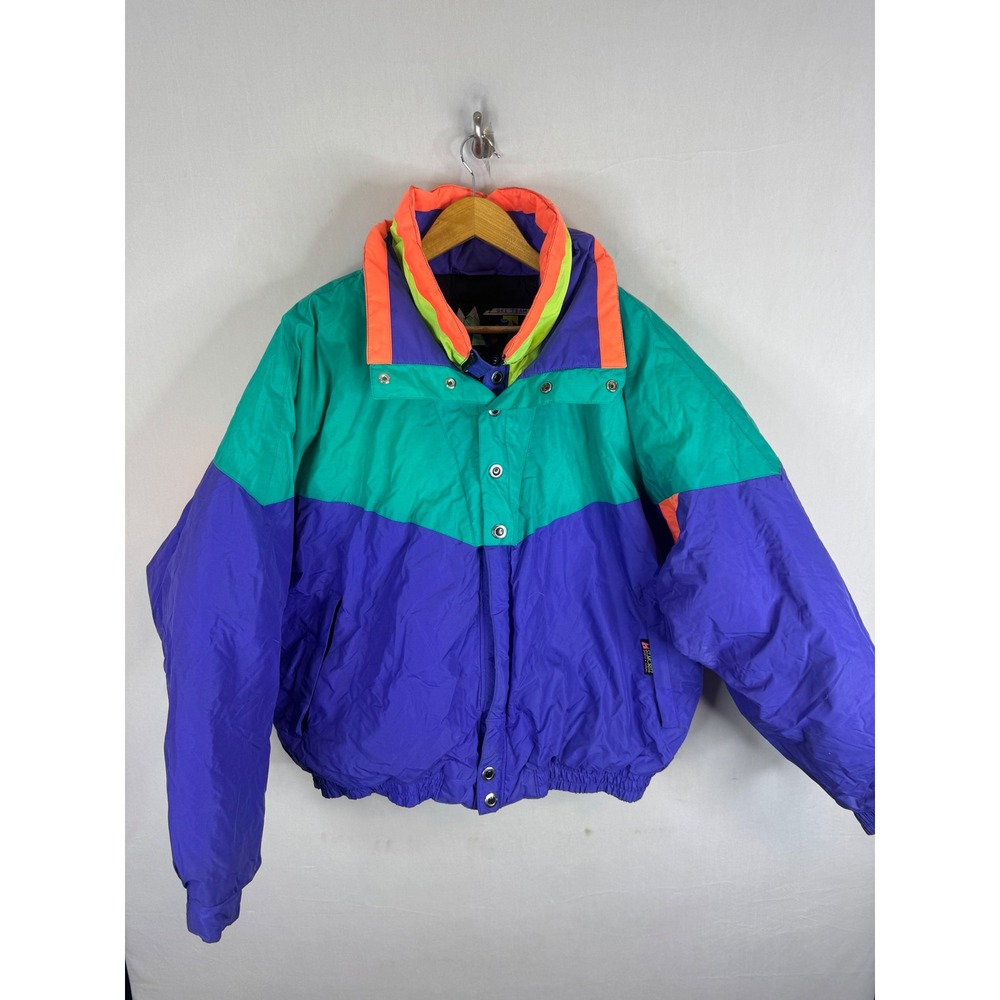 Vintage St. Moritz Ski Neon 90s Puffer Jacket XL Colorblock Neon Down Filled